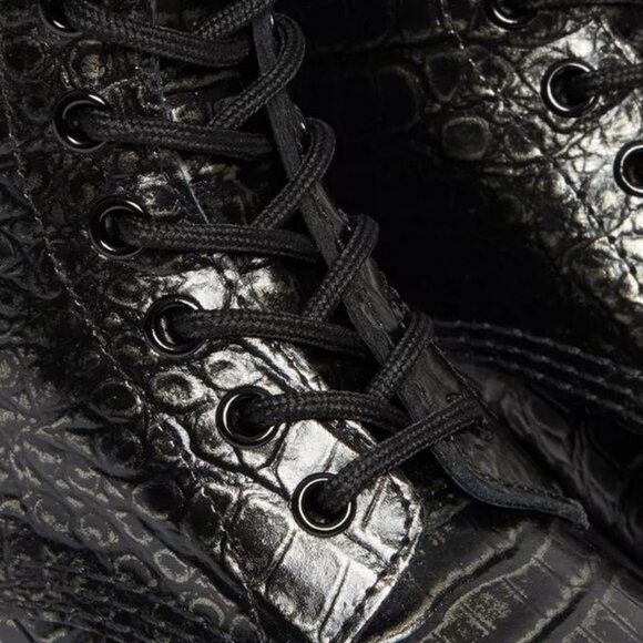 DR. MARTENS 1460 Women's Croc Emboss Leather Lace Up Boots - Gunmetal Wild Croc - Picture 11 of 12